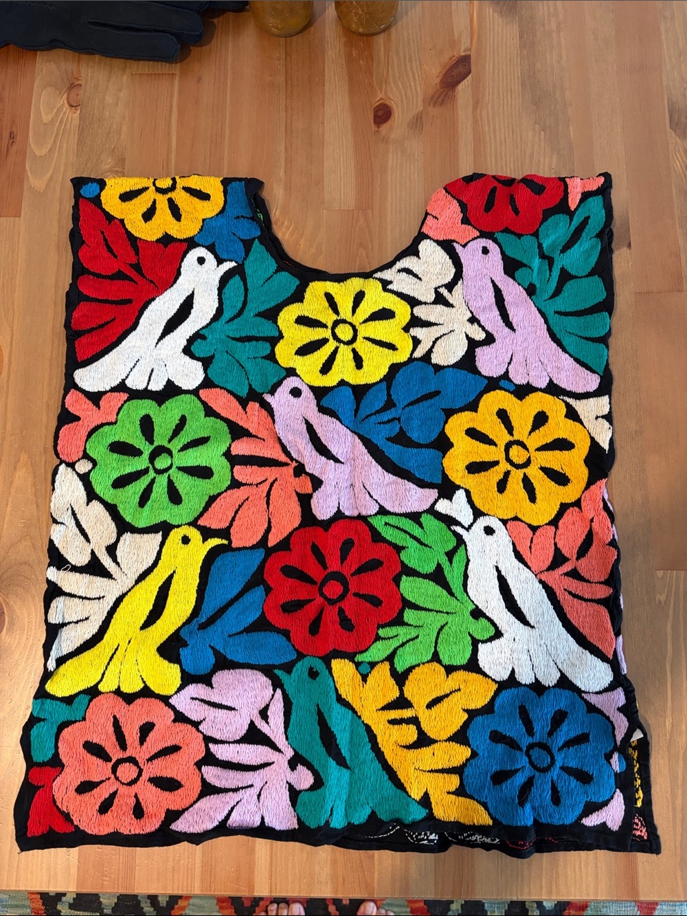 Authentic Mexican Jalapa Embroidered Floral & Bird Blouse from Oaxaca